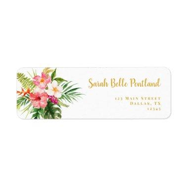 Tropical Hibiscus Flowers Return Address Label