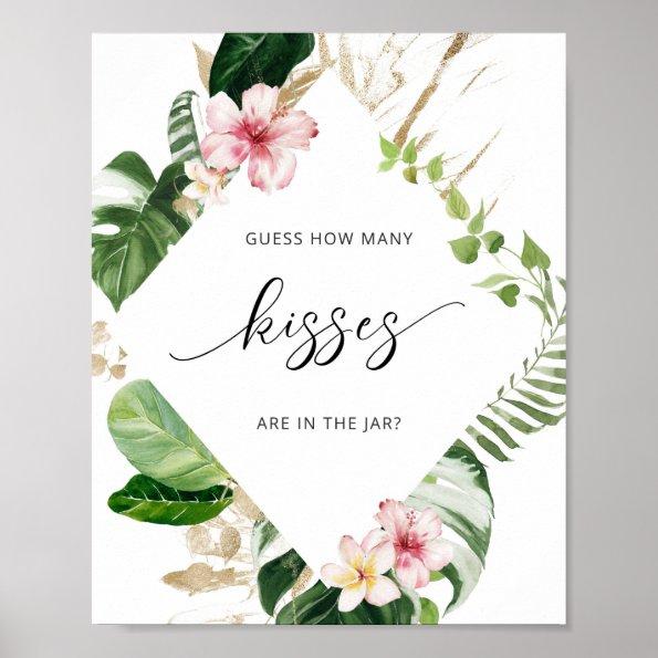 Tropical how many kisses bridal shower game poster