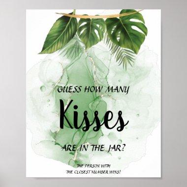 Tropical How many Kisses Bridal Shower Game Sign