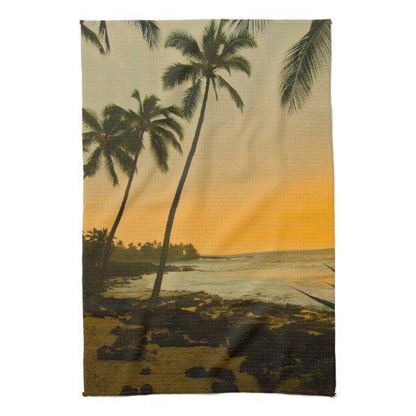 Tropical Island Beach Sunset Kitchen Towel