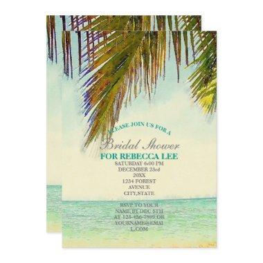 tropical island palm tree beach bridal shower Invitations