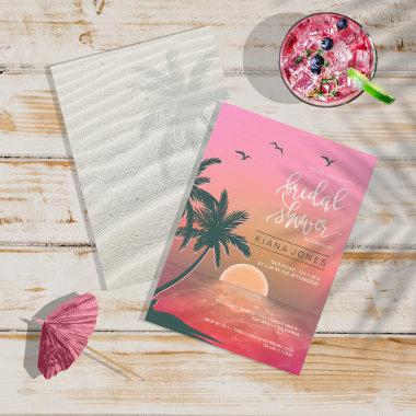 Tropical Isle Sunrise Wedding Pink ID581 Invitations