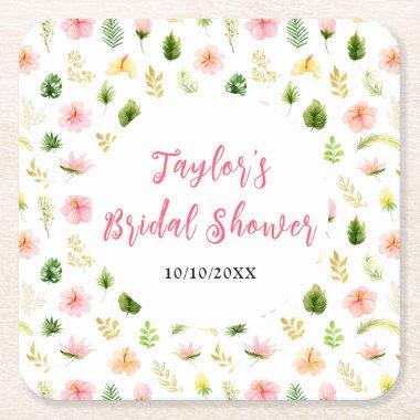 Tropical Jungle Floral  Square Paper Coaster