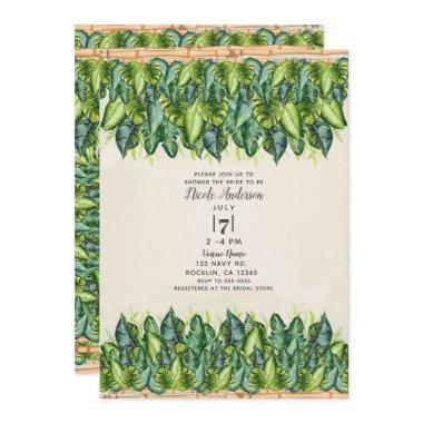 Tropical Jungle Leaves & Bamboo Bridal Shower Invitations