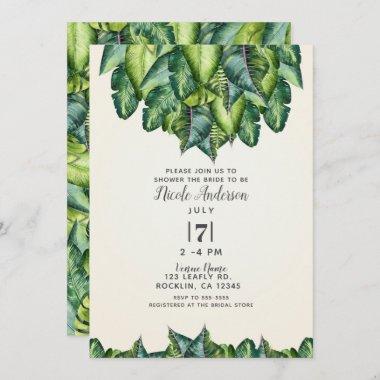 Tropical Jungle Leaves Botanical Bridal Shower Invitations