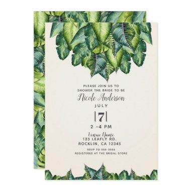 Tropical Jungle Leaves Botanical Bridal Shower Invitations