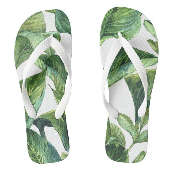 tropical jungle palm leaves flip flops