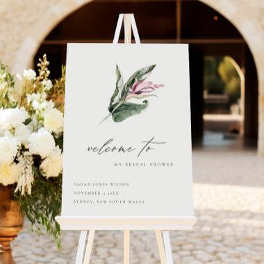 Tropical Leafy Pink Floral  Welcome Foam Board