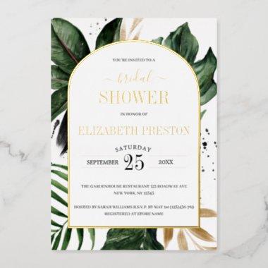 Tropical Leaves Arch Frame Bridal Shower Real Foil Invitations