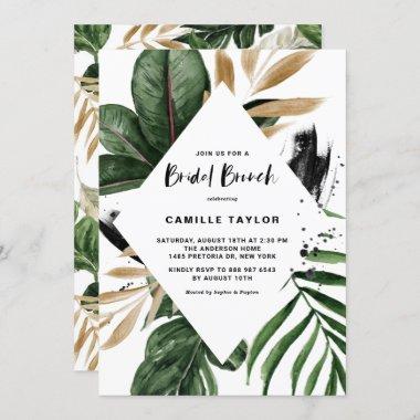 Tropical Leaves Faux Gold Foil Frame Bridal Brunch Invitations