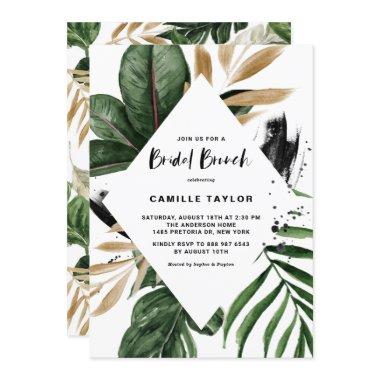 Tropical Leaves Faux Gold Foil Frame Bridal Brunch Invitations