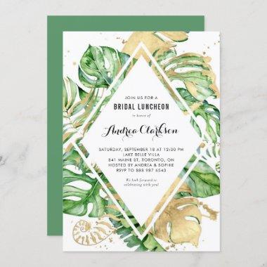 Tropical Leaves Gold Foil Summer Bridal Luncheon Invitations