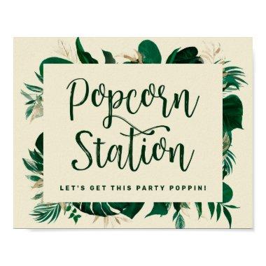 Tropical Leaves Green Popcorn Station Wedding Sign