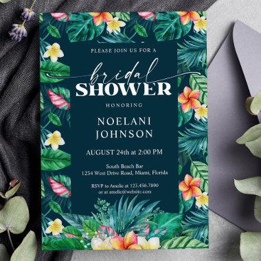 Tropical Leaves Hawaiian Floral Bridal Shower Invitations