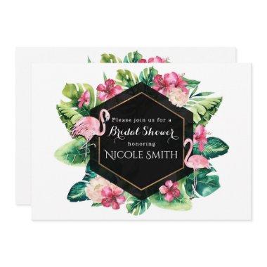 Tropical Leaves Hibiscus Flamingos Invitations