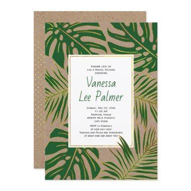 Tropical leaves kraft paper wedding bridal shower Invitations