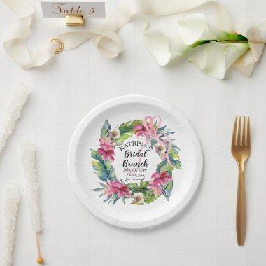 Tropical Leaves | Pink Floral Bridal Brunch Paper Plates