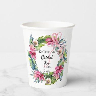 Tropical Leaves | Pink Floral Bridal Tea Shower Paper Cups