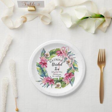 Tropical Leaves | Pink Floral Bridal Tea Shower Paper Plates