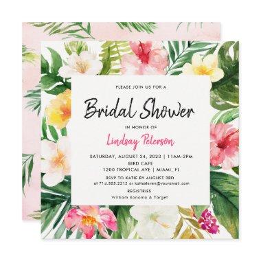 Tropical Leaves Square Bridal Shower Invitations