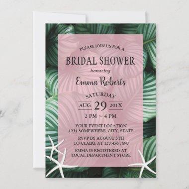 Tropical Leaves Starfish Wedding Bridal Shower Invitations