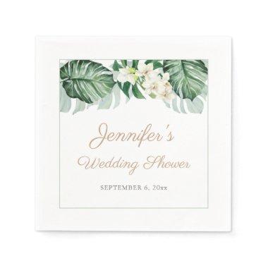 Tropical Leaves White Orchids Wedding Shower Party Napkins