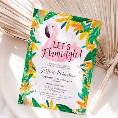 Tropical lets flamingle watercolor bridal shower Invitations