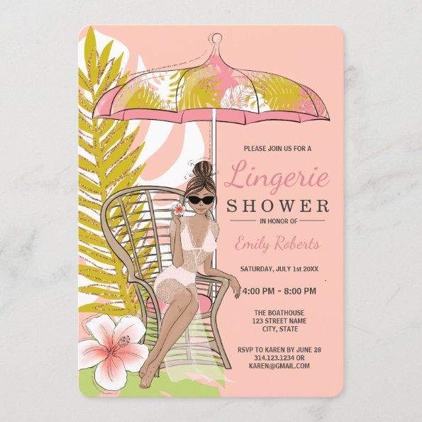 Tropical Lingerie Shower Brunette Bride Invitations