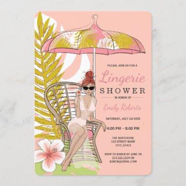 Tropical Lingerie Shower Redhead Bride Invitations