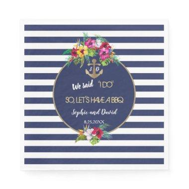 Tropical Luau Floral Navy Stripes I DO BBQ Napkins