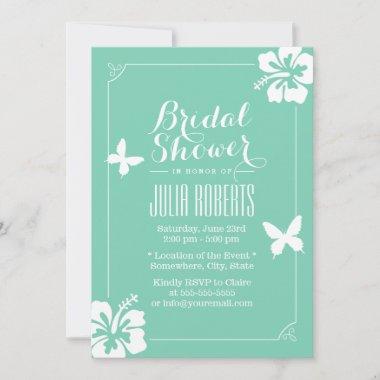 Tropical Mint Green Hibiscus Flowers Bridal Shower Invitations