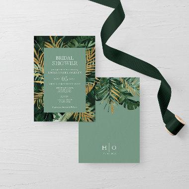 Tropical modern Palm leaves green Bridal Shower In Invitations