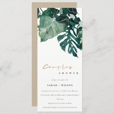 Tropical Monstera Green Foliage Couples Shower Invitations