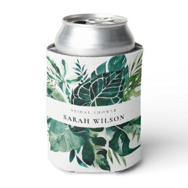 Tropical Monstera Green Foliage Leaf Bridal Shower Can Cooler