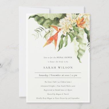 Tropical Orange Green Botanical Bridal Shower Invitations