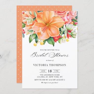 Tropical Orange Hibiscus Succulents Bridal Shower Invitations