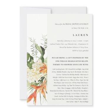 Tropical Orange Leafy Botanical Bridal Shower Invitations