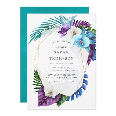 Tropical Orchids Geometric Bridal Shower Invitations