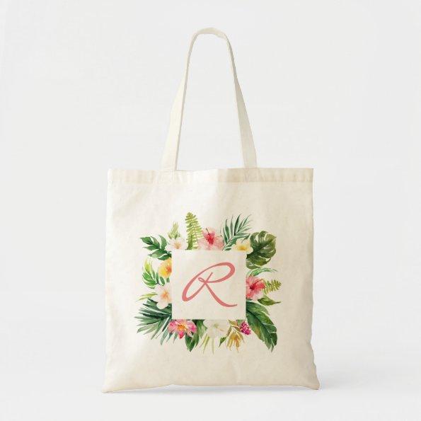 Tropical palm and floral Personalized Tote Bag