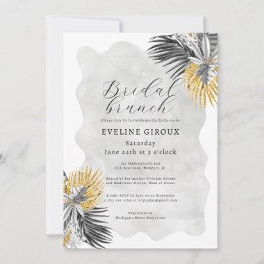 Tropical Palm Black White Gold Bridal Brunch Invitations