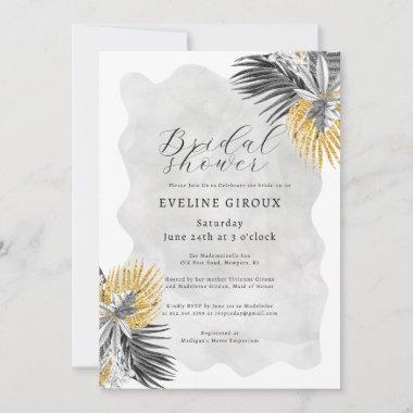 Tropical Palm Black White Gold Bridal Shower Invitations