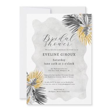 Tropical Palm Black White Gold