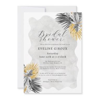 Tropical Palm Black White Gold Bridal Shower Invitations