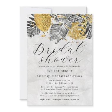 Tropical Palm Black White Gold Bridal Shower Invitations