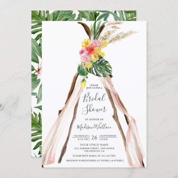 Tropical Palm Boho Triangle Arch Bridal Shower Invitations