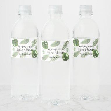 Tropical Palm Bridal Shower Wedding Water Bottle Label