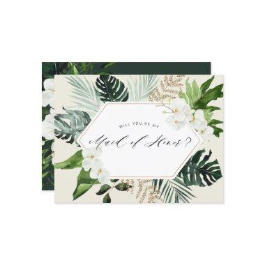 tropical palm floral maid of honor proposal