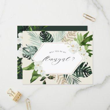 tropical palm floral will you be my flowergirl invitation postInvitations