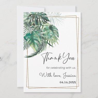 Tropical palm greenery gold frame bridal shower thank you Invitations