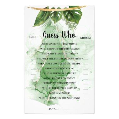 Tropical Palm Guess Who Bridal Shower Game Invitations Flyer